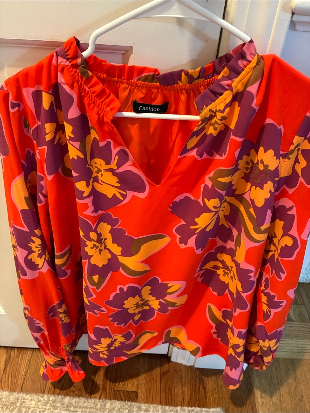 Bright Orange Floral Peasant Blouse